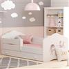 Kids Collective Letto per bambini 80x160 cm con materasso e cassetto rete a doghe e protezione anticaduta Lettino per bambini Letto per ragazzi singolo completo in bianco con motivo di cavalli | da 3 a 10 anni