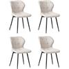 JZGORC Set di 4 Sedie da Pranzo Imbottite in Lino, Sedie da Cucina in Tessuto Nordico Semplice con Gambe in Metallo Nero per Soggiorno e Camera da Letto - Beige