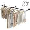 Crehomfy Appendiabiti a tubo industriale con 3 ganci, 183 cm L appendiabiti da parete, barra appendiabiti in ferro resistente, barra appendiabiti per lavanderia, carico massimo 61,2 kg, nero (3 basi)