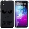 JIENI Custodia per ZTE Blade A5 2019 Morbido TPU Nero Silicone Non toccarmi Case Protettivo Gel Sottile Cover + Pellicola Protettiva in Vetro Temperato per ZTE Blade A5 2019 (5.45)