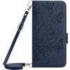 BLOTECH Scultura a rilievo Custodia Portafoglio a Libro in Pelle Flip Cover con Porta Carte, Chiusura Magnetica [Disegni di Rose e farfalle] Case Antiurto per Huawei P Smart 2019,Deep Blue