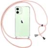 Pnakqil Cover per iPhone 12 Mini con Cordino, Trasparente Custodia con Laccio Tracolla Cellulare Girocollo Collana Protettiva per iPhone 12mini 5.4 Pollici, Rosa