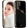 JIEZUIMEI Cover per Huawei P30 Pro,Custodia Design Semplice Ultra Sottile Placcatura TPU,Colori Luminosi Specchio Silicone Antiurto Custodie Case Cover-Nero