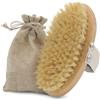 Generico Spazzola Corpo in Legno Naturale - Setole Morbide, Massaggio e Esfoliazione Pelle a Secco o in Doccia - 13x7x3 cm con Sacchetto in Stoffa NUERA