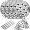 AUROAY 4 Set di Piatti per Lumache con 4 Forchette e 4 Pinze in Accaio Inossidabile, Piatti Ø19cm con 12 Tacche,Vassoio per Degustazione Conchiglie Frutti di Mare Escargot,Teglia Lumache da Forno