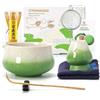TEANAGOO MATCHA KIT, Matcha Set verde,Matcha Cerimoniale, set da tè matcha per preparare il latte, set con frusta e ciotola con cucchiaio e setaccio, ciotola in ceramica con disegno Fuji