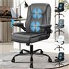 ALFORDSON Sedia da ufficio massaggiante, sedia ergonomica da scrivania con schienale medio e braccioli ribaltabili, salvaspazio, sedia da gaming per ufficio domestico, Ecopelle, Grigio