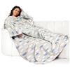 Winthome Coperta con Maniche - Coperta Pile Morbida e Calda, Plaid con Maniche con Velcro, Coperta Indossabile per Regalo Natalizio Donna Uomo, Risparmia Costi di Riscaldamento(Blu Stampato,140x180cm)