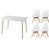 JZGORC Set di 4 Sedie da Pranzo e Tavolo da Cucina, Tavolo da Pranzo Rettangolare in Legno Bianco, Sedie Moderne Nordiche Trasparenti, per Sala da Pranzo, Cucina, Soggiorno (Bianco + Bianco)