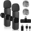 GOMETY Microfoni Lavalier 3 in 1 senza fili, tipo C, cancellazione del rumore professionale Lavalier Mini doppio microfono con adattatore USB e iPhone per iPhone Android Cellulare Laptop Live-Stream