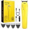 HTC Tagliacapelli Uomo Professionale, Regolabarba Elettrico Barba Rasoio Capelli con 4 Pettine Guida e Potenti Batterie al litio Ricaricabili Incorporate, per la Cura di Barba, Capelli e Corpo (giallo)
