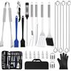 NXPZ 27Pcs Set per Barbecue in Acciaio Inossidabile, Set di Posate da Grill Professionali, Accessori per Barbecue, con Borsa da Trasporto, per Campeggio, Picnic, Giardino, Escursionismo