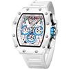 FORSINING Orologio da uomo al quarzo rettangolare con cinturino in silicone, cronografo casual, impermeabile, da uomo, Bianco, Bracciale