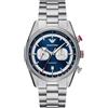 Emporio Armani Orologio per uomo, Movimento cronografo al quarzo a 2 quadranti secondari e cassa da 42 mm con cinturino in acciaio, 42 mm, Tono argento e blu