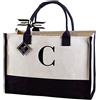 Mud Pie Classic Black And White Initial Canvas Tote Bags (C), 100% Cotone, 43,2 x 48,3 x 5,1 cm