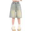 Generic WINWUQB - Pantaloncini in denim da ragazza, lunghezza al ginocchio, jeans a gamba larga, vestiti da ragazza con elastico in vita, abbigliamento estivo per ragazze, A02 Azzurro, 12-13 Anni