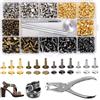 Aurobest 360 Pezzi Rivet Pelle con Strumenti Fissaggio Viti 3 & Pinze, 4 Colori Rivetto Tubolare Tappo Doppio, Rivetti Metallo, Rivettato Cuoio, Borchie, Set Ribattini per Riparazioni, Borse, Jeans, Scarpe