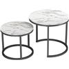 Soayone Tavolini da Salotto set di 2 pezzi, Marmo Effetto Texture Tavolo Rotondo, cornice nera Tavolino da Salotto Moderno, Tavolino Salotto Bianco accomodabilee