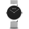 BERING 14539-002 Orologio unisex al quarzo, orologio da polso con cassa in acciaio inossidabile color argento da 39 mm, quadrante nero, cinturino in maglia milanese, vetro zaffiro, 5 ATM