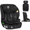 LIONELO Seggiolino auto LEVI FIX I-SIZE con ISOFIX per bambini 76-150 cm fino a 36kg Gruppo 1/2/3 Protezione laterale 10 Livelli di regolazione del poggiatesta, Top Tether, Ampio e comodo (Nero)