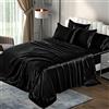P Pothuiny - Set di biancheria da letto in raso nero setoso, 6 pezzi, 1 lenzuolo con angoli profondi, 1 lenzuolo piano, 4 federe