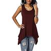 Dreamskull t-shirt da donna a tunica, lunga, basic, senza maniche, asimmetrica, cotone, adatta per l'estate, l'uso quotidiano, stile casual, informale, taglie S-3XL, marrone, M