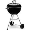 Weber Bar-B-Kettle BBQ a carbone, sup. cottura Ø 47 cm, BBQ con coperchio e caldaia smaltati in porcellana, supporto a tre gambe e ruote, sup. cottura cromata - Nero (1231004)
