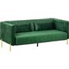 HOMCOM Divano 3 Posti Moderno con Cuscini Imbottiti, Gambe in Acciaio e Tessuto Vellutato, 200x88x76 cm, Verde|Aosom