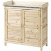 Outsunny Armadio da giardino con 2 ripiani, piano di lavoro in metallo con bordo rialzato, legno naturale, 83 x 40 x 92 cm