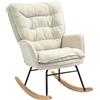 HOMCOM Sedia a Dondolo, Sedile Largo, Altezza Schienale, Telaio in Faggio, Fino a 120 kg, Beige