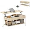 HOMCOM Tavolino da Centro Sollevabile con Chiusura Morbida Spazio Nascosto di Archiviazione e Scaffale Aperto 95x40x59 cm Legno Naturale e Bianco | Aosom Italy