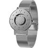 EUTOUR Orologio Cieco Magnetico da Uomo Cuscinetto a Sfera Silent Touch Resistente all'Acqua Moda Minimalista Senza Vetro Orologio al Quarzo 40mm Maglia Milanese Cinturino Acciaio Inox Grigio Argenteo
