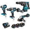 Makita Kit DLX4104TJ1 Trapano a percussione + Avvitatore a percussione + Smerigliatrice angolare + Tassellatore a percussione
