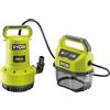 Ryobi RY18SPA-0 Pompa Sommersa a Batteria 18V ONE+, Portata Massima 4.200 litri/ora, Funzione di Spegnimento Automatico