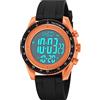 findtime Orologio sportivo digitale da uomo, impermeabile fino a 50 m, orologio digitale per sport all'aria aperta, con ampio quadrante e retroilluminazione a LED, Arancione, Cinturino