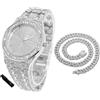 HALUKAKAH Orologio con Diamanti in Oro per Ragazzi,Adolescenti,Bambini - Placcato in Platino,Quadrante Ottagono 41mm,Quarzo Giapponese - Lunghezza 19cm,con Catena Cubana 40cm e Strumento Regolatore