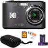 Kodak PIXPRO FZ45 - Fotocamera digitale con zoom amichevole (nero) con scheda di memoria da 32 GB, organizer da viaggio e custodia, batterie alcaline e lettore SD (5 articoli)