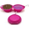 TrustyShop Ciotola doppia pieghevole in silicone per animali domestici: mangiatoia e abbeveratoio portatile per cani e gatti, ideale per viaggi, piatto comodo e pratico (rosa)
