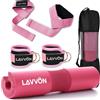 LAVVON Barbell Pad Set-Cuscino Bilanciere Squat, Cuscinetti Affondi e Hip Thrust, Collo e Spalle Supporto Pad, Grande per Cuscinetto Olimpico Standard Per Bilanciere,Con Cinghie Per Caviglia,Cinghie (Rosa)