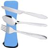 Prettyui Silverware - Set di posate in acciaio inox con borsa organizer per viaggi, campeggio, stoviglie, contenitore per il pranzo per picnic, scuola, coltelli, cucchiaio, custodia blu (3 pezzi)