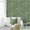 FENTIS Carta da Parati Verde Carta a Contatto Autoadesiva con Fiori Gialli e Foglie Rosse Pellicola Vinilica Vintage Rimovibile con Retro Adesivo Rotolo Impermeabile per Mobili Cucina 44,5x500cm