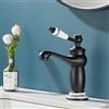 Maynosi Rubinetto da bagno retrò, miscelatore vittoriano di lusso con manico in ceramica, Rubinetti per lavabo per bagno con flessibili, miscelatore caldo e freddo, ottone, nero opaco