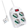 EXTRASTAR Multipresa 4 Post,Presa con interruttore automatico di protezione 10 A,multipresa protetta,surge Arrest, 4 prese bipasso ITA/Schuko, Bianco cavo 1,5 metri