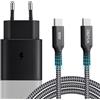 DBZYLN 25W Caricatore USB C Rapido Caricabatterie per Samsung Galaxy S24, S24+, S23, S22 Ultra, S21, S20, A54, A53, A14, Fold5, Flip 5, Note10 Rapida USB C Carica Alimentatore Presa con 2M Cavo - Nero