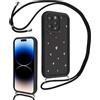 Vxinvnoi Cover Cordino per iPhone 15 Pro Max 6,7, Aesthetic Cuore Disegni Custodia con Corda Collana Tracolla Laccio, Sottile Silicone TPU Bumper Antiurto Protettiva Case per iPhone 15 Pro Max, Nero