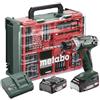 metabo Trapano avvitatore a batteria BS 18 Quick Set - 18 V, 74 pezzi officina mobile - Sistema di sgancio rapido, gancio per cintura, luce di lavoro a LED, con 2 batterie LiPOWER (2,0 Ah), caricatore