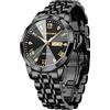 PINDOWS Orologio da uomo, orologio da polso di lusso con diamanti, analogico al quarzo, impermeabile, con data luminosa, cinturino in acciaio inossidabile bicolore, stile business casual classico