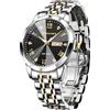 PINDOWS Orologio da uomo, orologio da polso di lusso con diamanti, analogico al quarzo, impermeabile, con data luminosa, cinturino in acciaio inossidabile bicolore, stile business casual classico