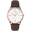 Emporio Armani Orologio per uomo, movimento cronografo, orologio in acciaio inossidabile con cassa da 42 mm e cinturino in pelle o acciaio, Marrone (Dark Brown)