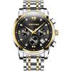 PINDOWS Orologio da uomo di lusso con diamanti, analogico, al quarzo, impermeabile, con datario luminoso, cinturino in acciaio inox bicolore classico, stile business casual, 651n2: Due Toni/Nero
